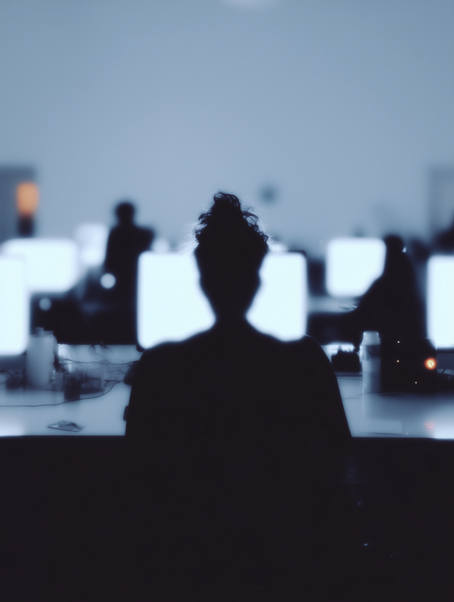 Dimly lit office scene